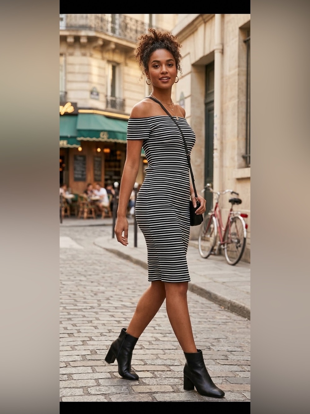 Ann Taylor Black & White One-Shoulder Striped Dress